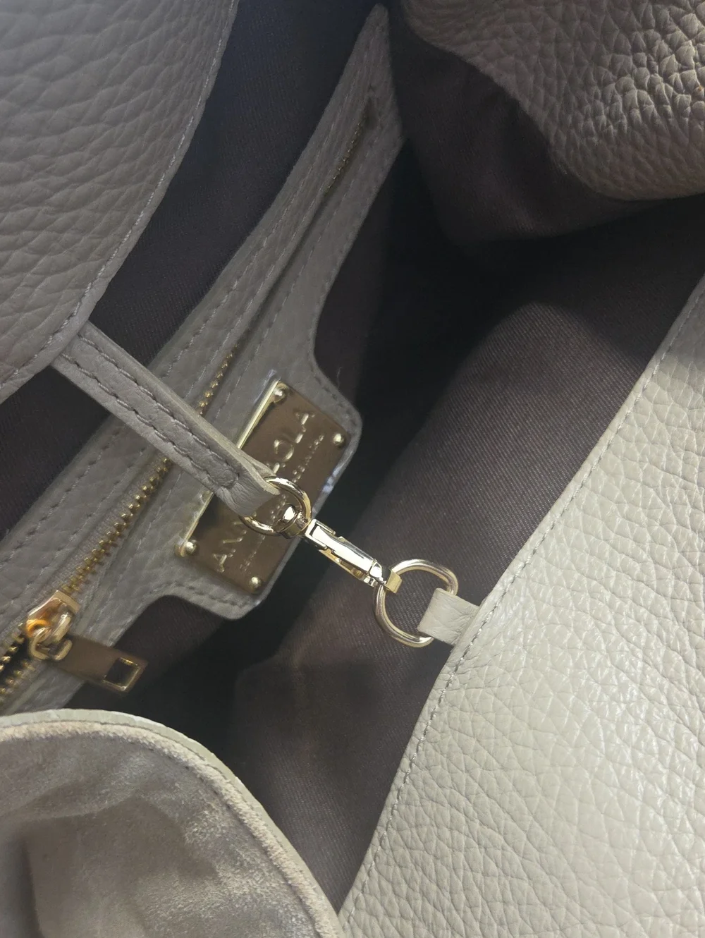 Anna Paola Riva Leather Suede Handbag Crossbody Taupe Made In Italy Satchel